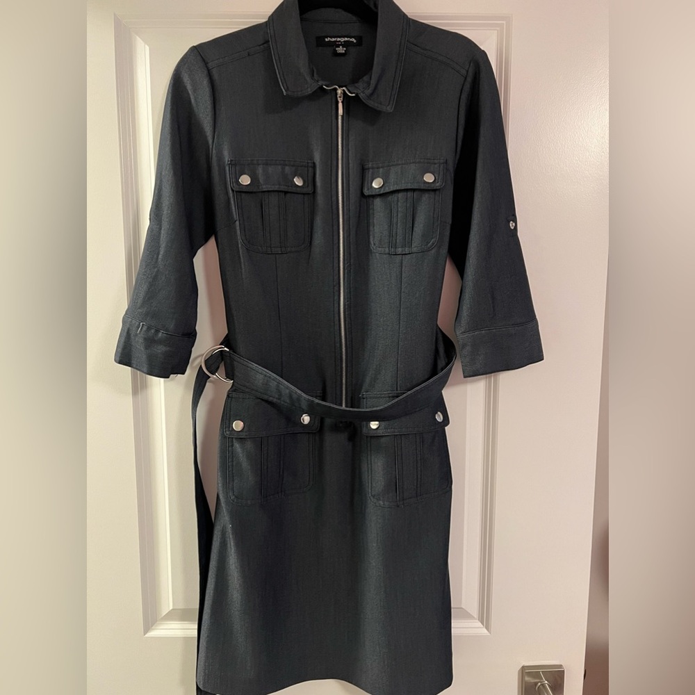Navy Blue Collar Dress with Tie